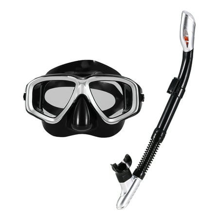 Lixada Adults Freediving Mask Snorkel Set Anti-fog Diving Snorkeling Goggles Set Scuba Swimming Mask Tempered Glass Lens Goggles for Men