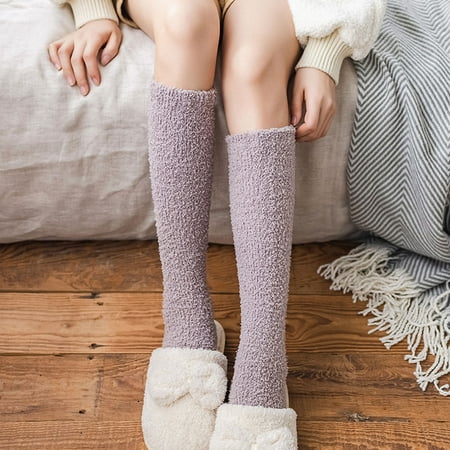 

Qunalilene Accessories Women Warm Fuzzy Socks Winter Coral Socks Middle Cute Home Solid Calf Socks