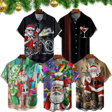 

MLFU Men s Shirts Harajuku Tops Fashion Hawaiian Shirts Short Christmas Graphic Print Tee Summer Lapel Holiday Oversized Clothes
