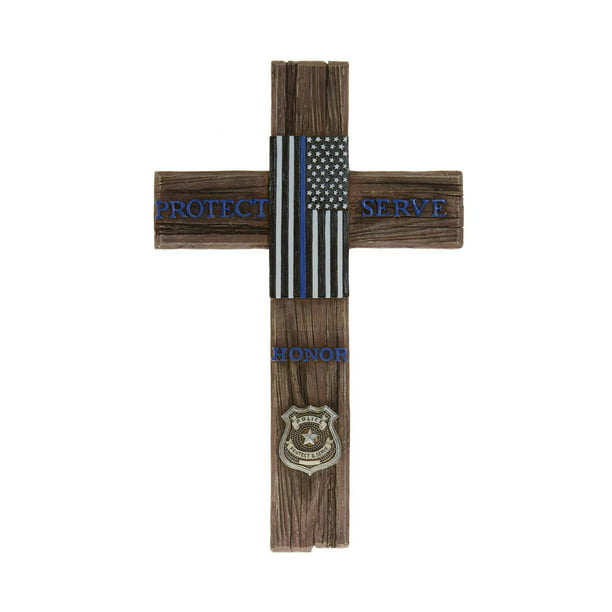 American Flag Police And Fire Decorative Family Crosses Wall Decor Accessories Sign Hanging Cross Special Badge Home Protect Serve - Police Badge Wall Decor