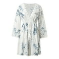 thumbnail image 4 of Beach Cover Ups for Women Beach Coverups for Women 2025 Trendy Women's V Neck Jacquard Quarter Sleeve Bohemian Floral Cover-Up Dress for Beach and Resort Wear, 4 of 9
