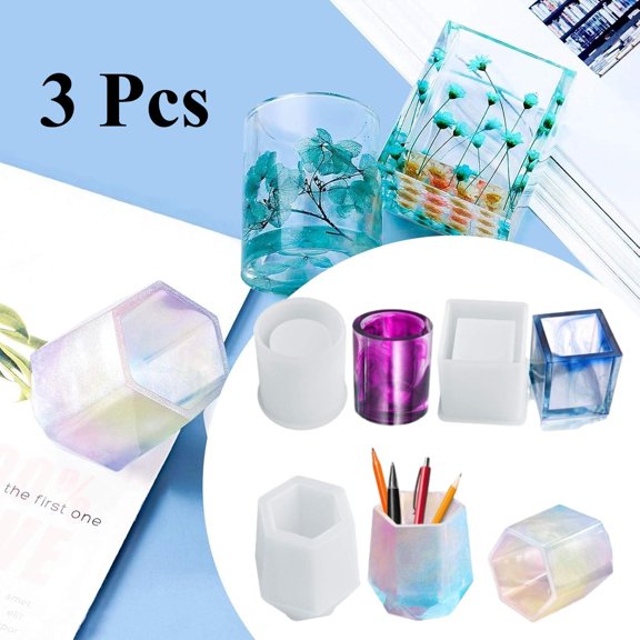 3pcs Cup Resin Silicone Mold, Kalolary Makeup Brush Holder Organizer Cylinder Craft Epoxy Mold, DIY Flower Planter Pot Molds, Cup Mold, Pen Holder Molds