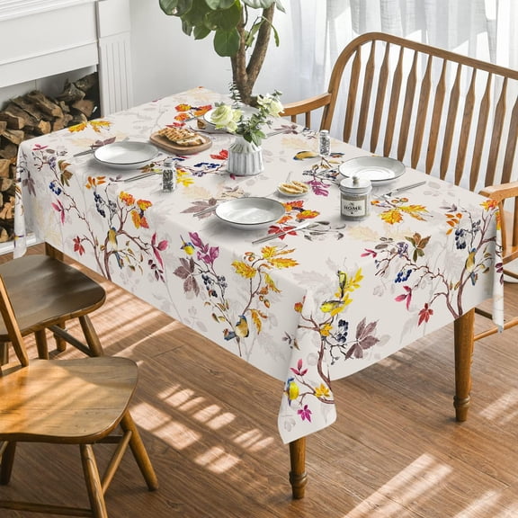 Fall Tablecloth 60x120 Inch, Thanksgiving Autumn Harvest Watercolor Birds Trees Table Cover for Party Picnic Dinner Decor Black