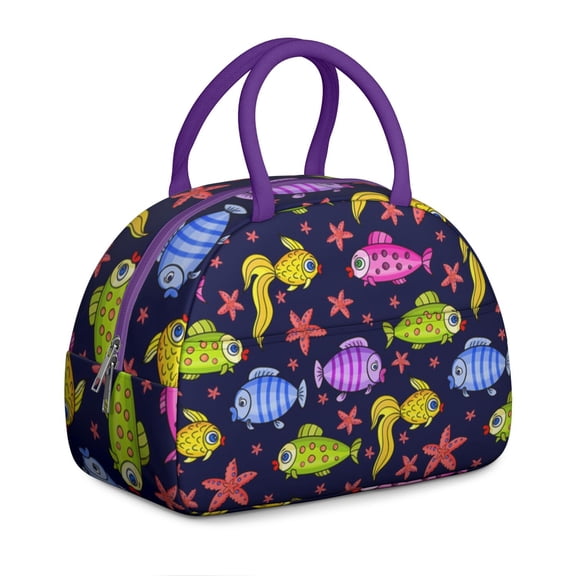 High Capacity Lunch Box for Women Adults - Starfish Ocean Life Insulated Bag, Reusable Leakproof Cooler Tote, Soft Compact for Work Travel Outdoor with Pockets