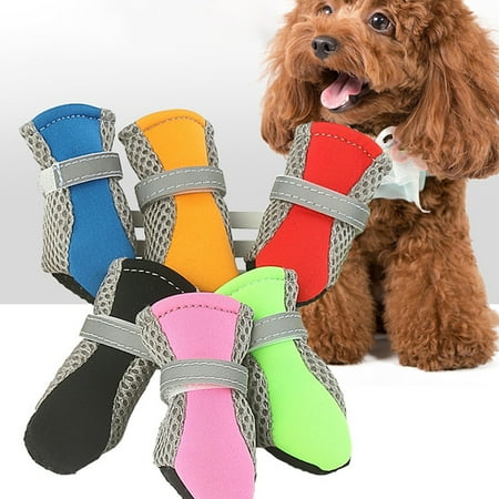 Kuorak 4Pcs Dog Shoes Magic Sticker Closure Breathable Fabric Non-Slip Puppy Boots for Outdoor