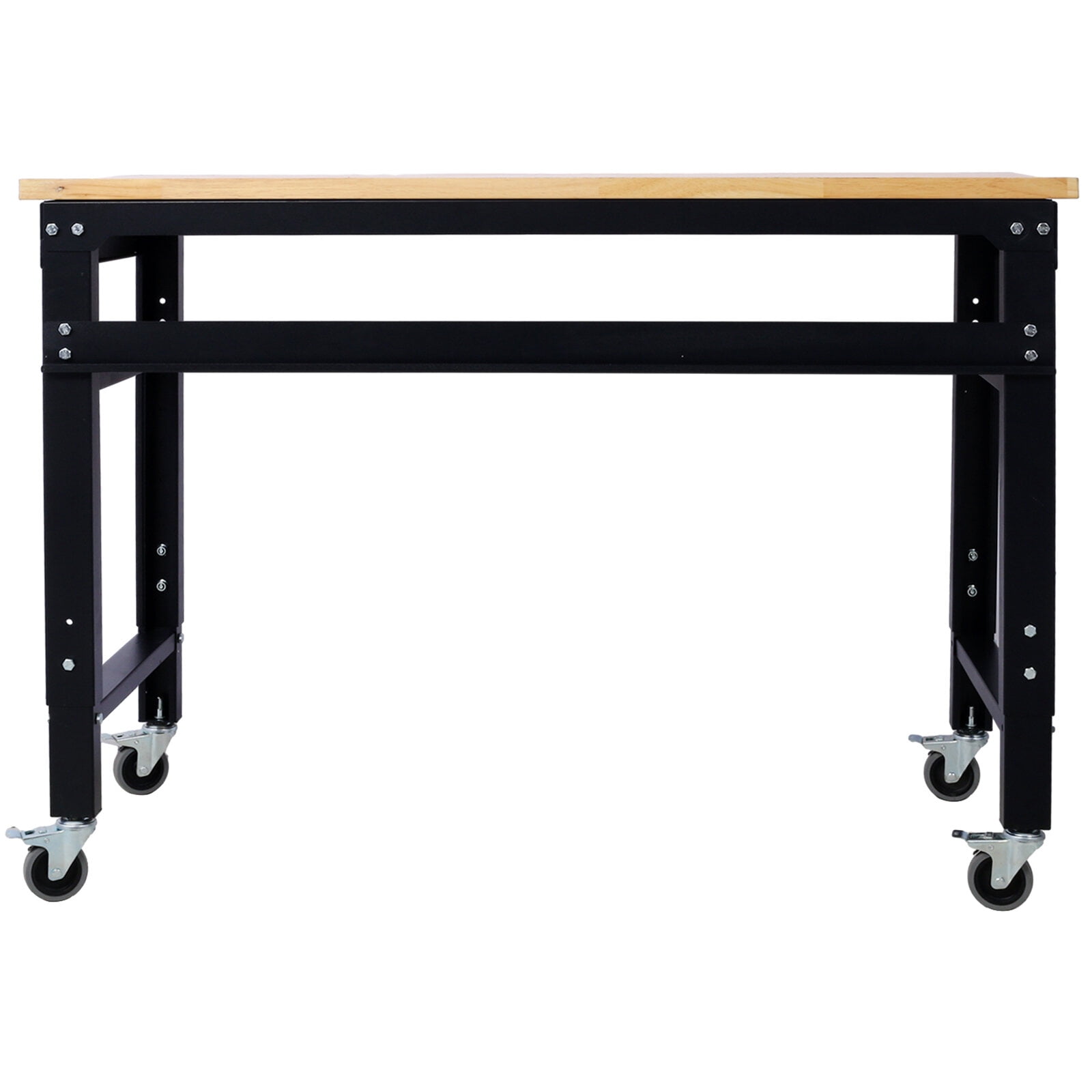 , Workbench - 48" Wide Rolling Workbenches for Garage - Adjustable Height, Workshop Tool Bench, Metal with rubber Wood Top, Black ,Steel ,
