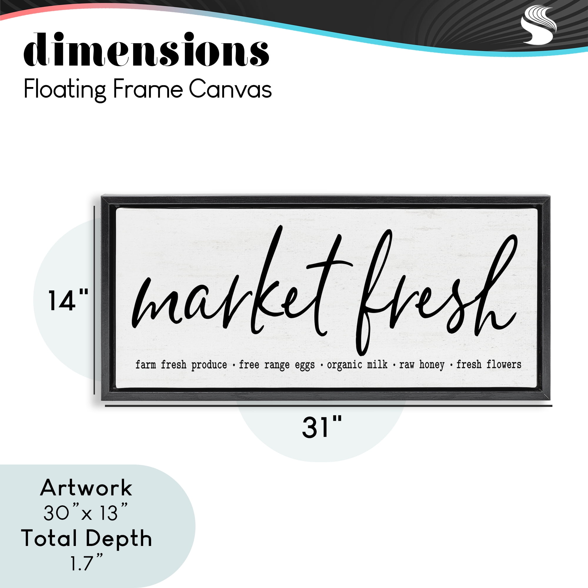 Market Fresh Organic Black Framed Floater Canvas Wall Art, design by Lettered and Lined