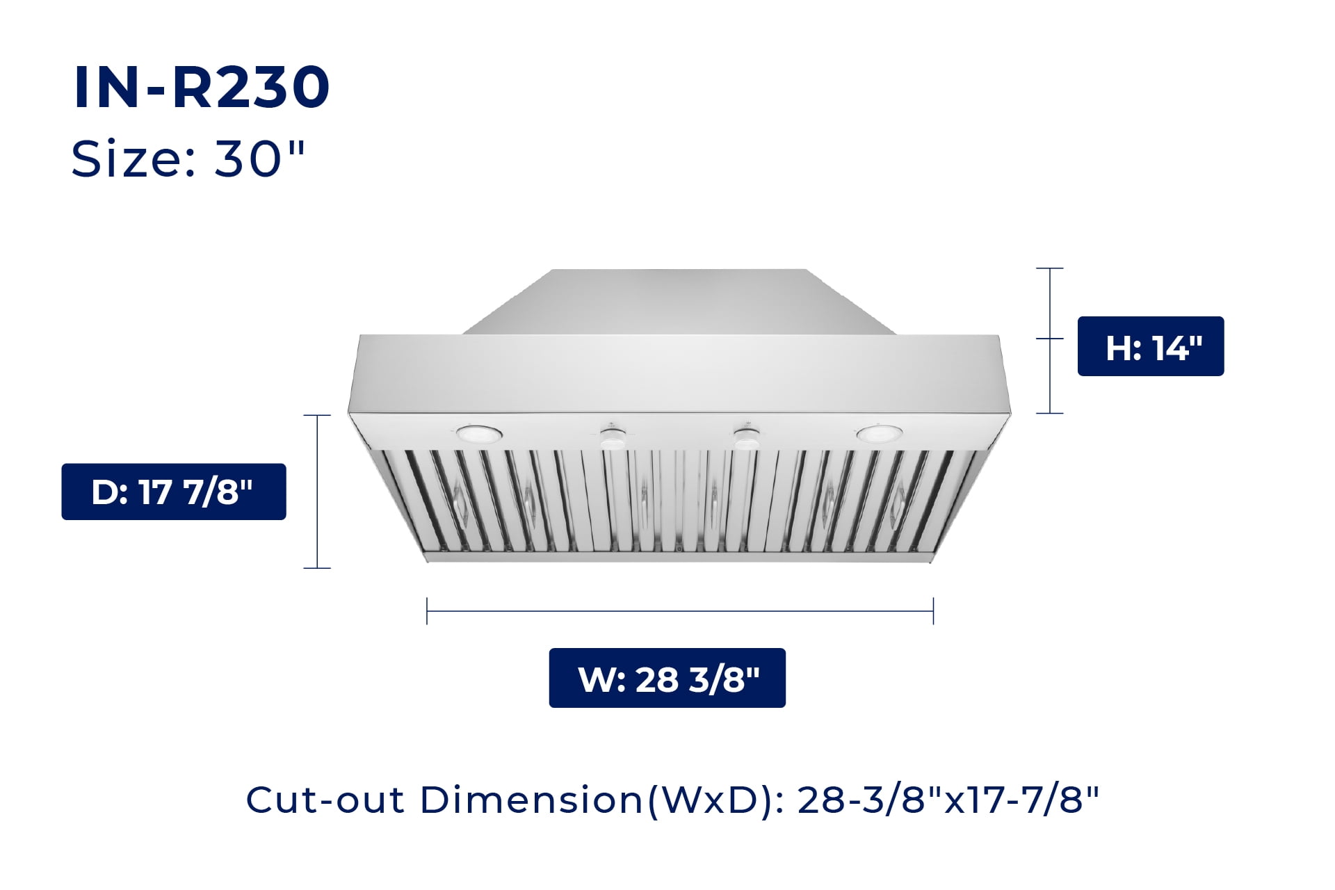 Hauslane Range Hood Insert 30 Inch,Stainless Steel Built-In Range Hood with 3-SPEED Dual Control Knobs,Dishwasher-safe baffle filters,GU10 LED bulbs,6" Round Duct for Vented or Ductless