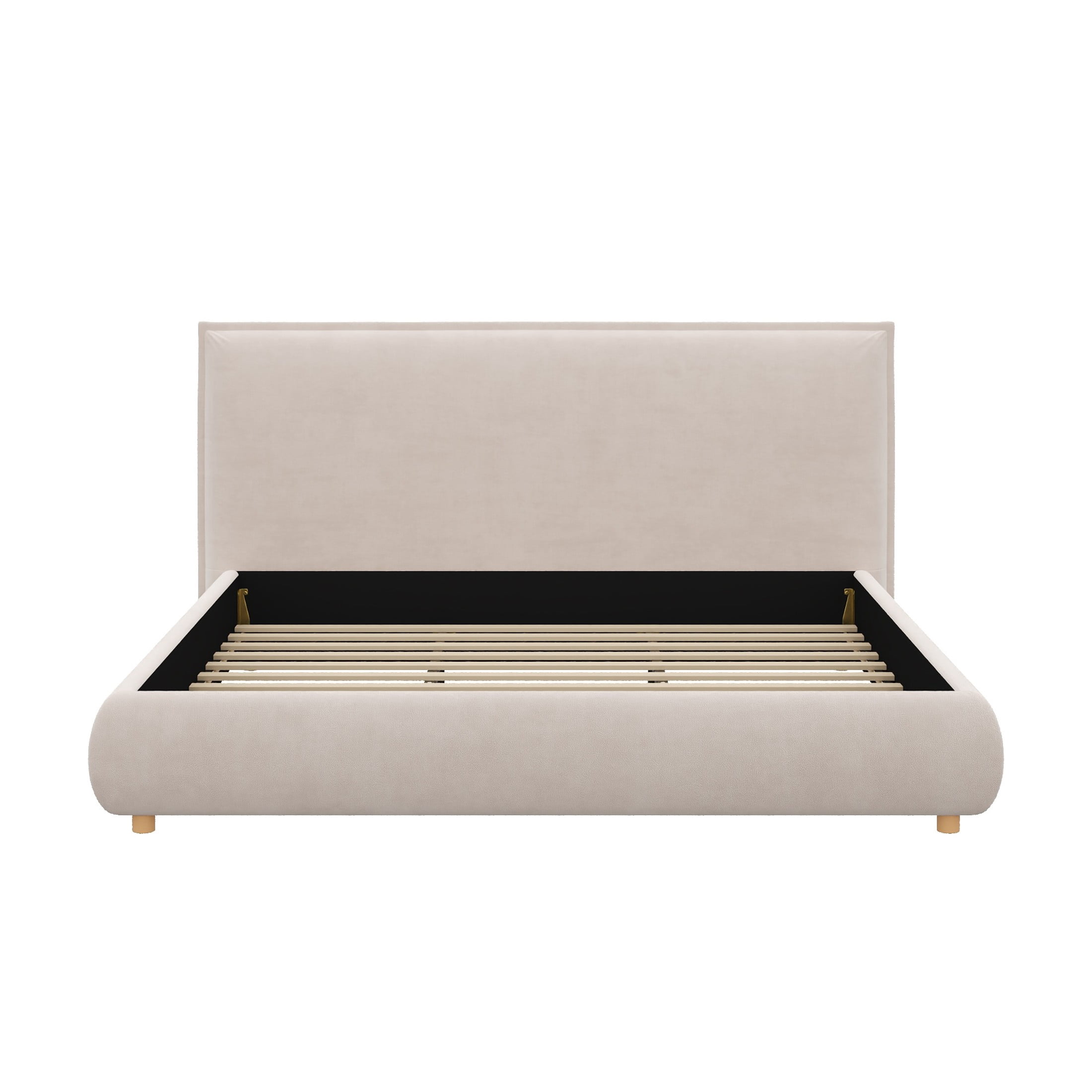 Christopher Knight Home King Velvet Upholstered Platform Bed with Thick Padded Headboard, Cream Beige