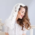 thumbnail image 3 of Bride Veil Mantilla Lace Head Covering Wedding Hair Covering White Wedding Veil Headscarf Short Veil, 3 of 9