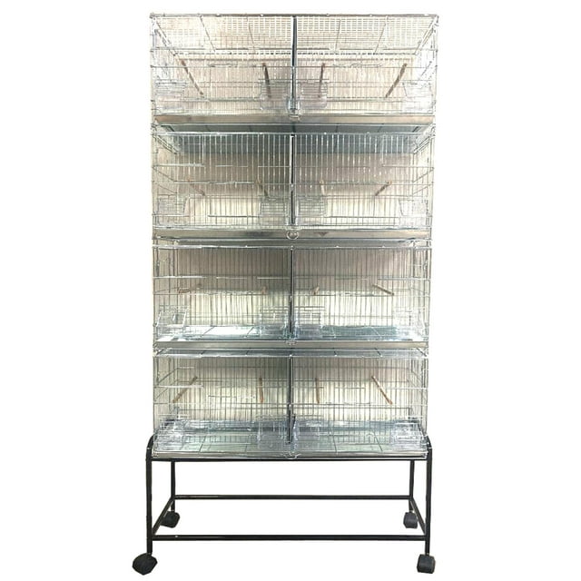 Combo: Large NO Rust Galvanized Stack and Lock Double Breeder Cage Bird Breeding Cage with Removable Center Divider Side Nest Box Doors Removabel Rolling Stand