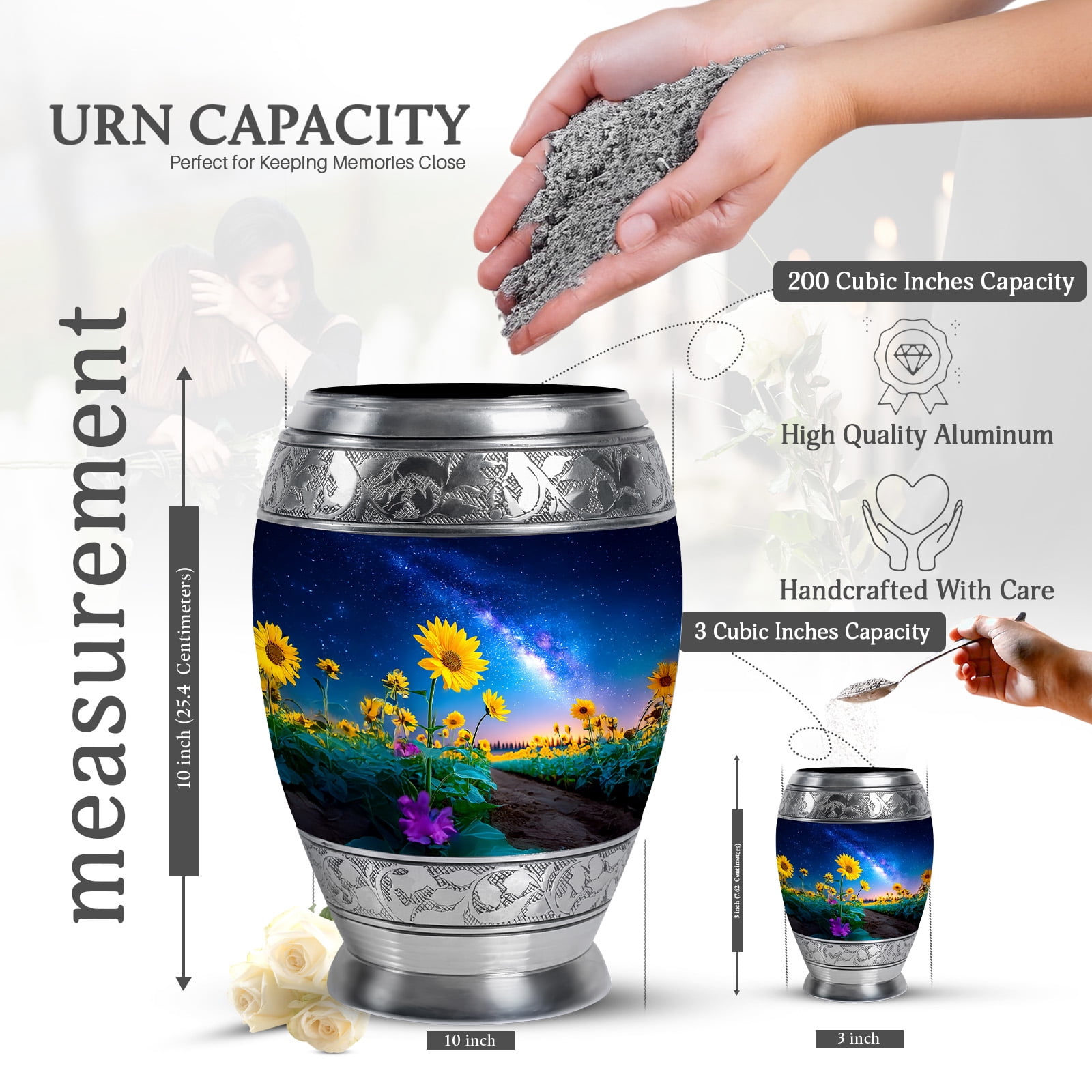 KARYLIZ Sunflower Blue Urn for Male - Cremation Urns for Adult Ashes Women & Men - Funeral for Human Ashes Adult Female - Small Cremation Keepsake For Mom & Dad (Size - 3inch, 1Pcs)