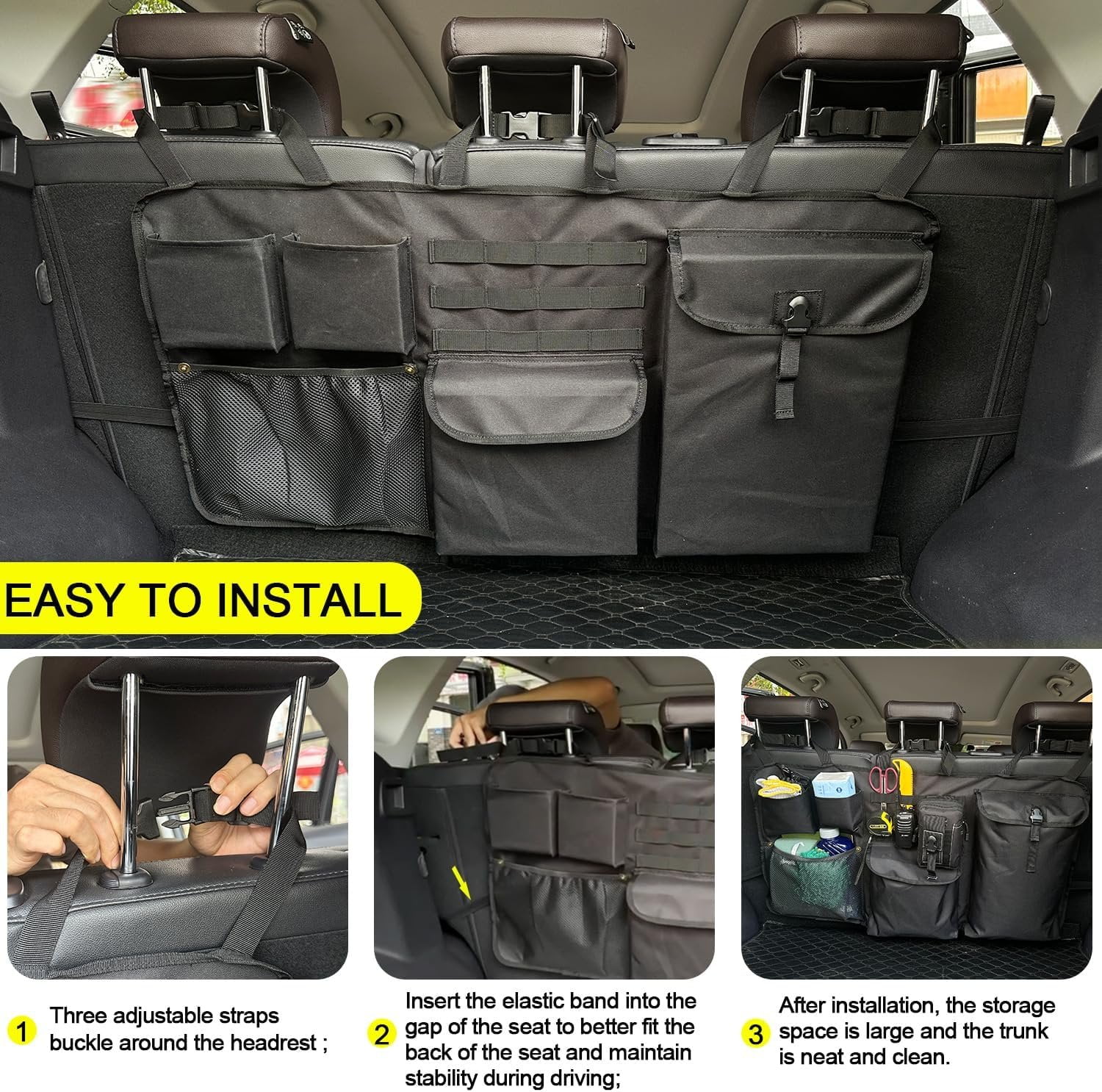 Trunk Organizer with Multiple Storage Compartments, Mesh Pockets, Black