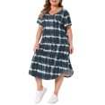 thumbnail image 4 of Agnes Orinda Women's Plus Size Nightgowns Tie Dye Crew Neck Short Sleeve Pajamas Soft Sleepwear Lounge Midi Sleepdress 4X Gray Black, 4 of 6