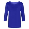 thumbnail image 4 of TQWQT 3/4 Length Sleeve Womens Tops Casual Loose Fit Crewneck T Shirts Cute Solid Three Quarter Length Tunic Tops Blue 5XL, 4 of 5