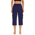 thumbnail image 4 of Bzhegqhd Solid Elastic Waist Pocket Cropped Pants Casual Stretchy Stylish Pants for Spring Summer Women's Clothing, 4 of 6