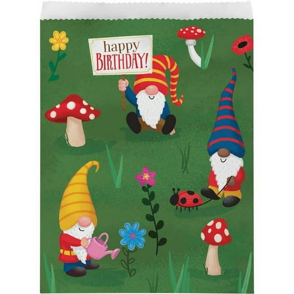 Creative Converting 359302 8.75 x 6.5 in. Party Gnomes Paper Treat Bags