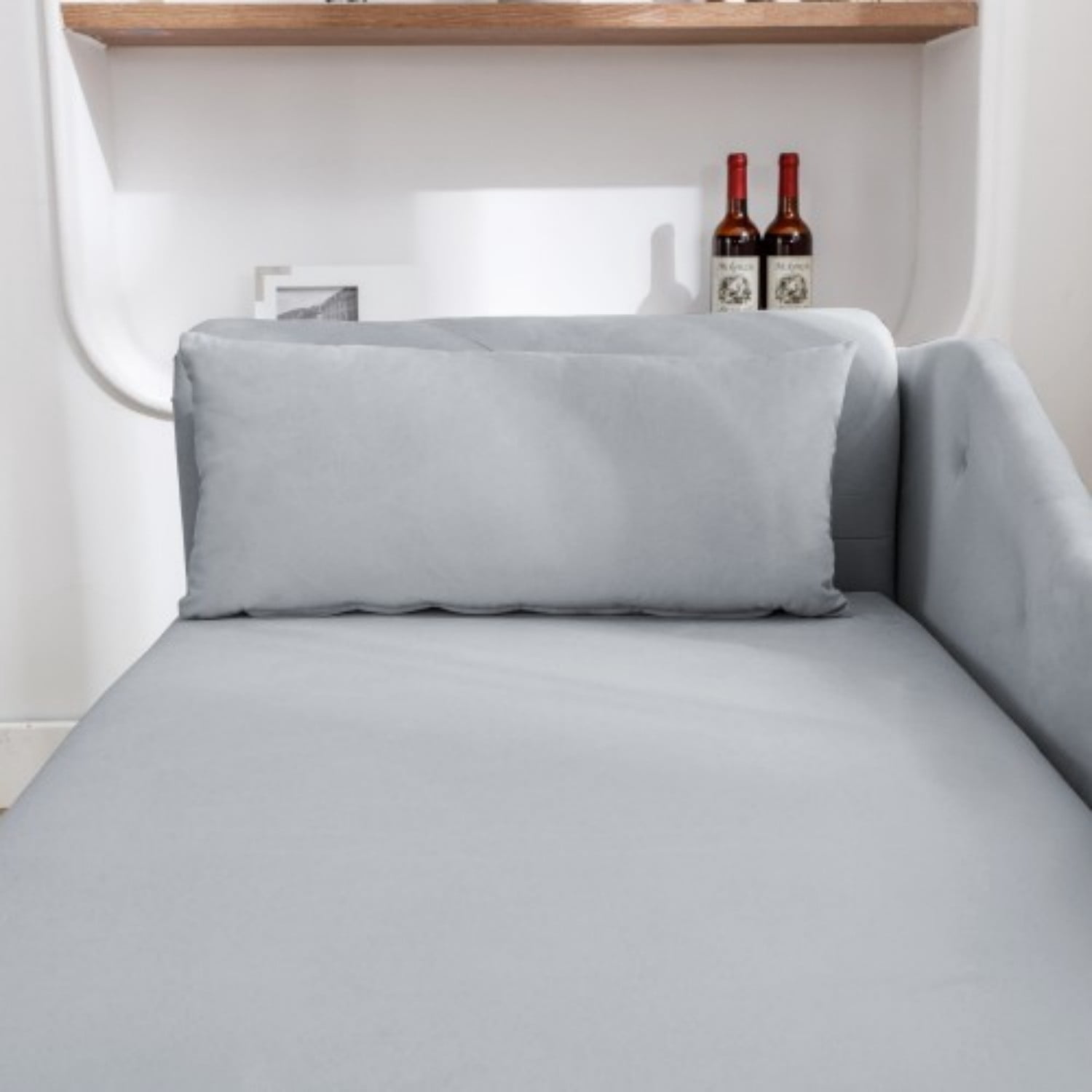 Velvet Chaise Lounge Chair with Storage, Upholstered Chesterfield Lounge Chair with Rolled Arm, Tufted Back, Pillow & Hidden Storage for Living Room, Bedroom & Office, Grey