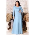 thumbnail image 2 of KOH KOH Long Sleeve Modest Fall Winter Elegant Evening Flowy Empire Waist Full Floor Length Cocktail Formal Tall Pleated Maxi Dress Gown Abaya For Women Sky Baby Light Blue Large US 12-14 NT009, 2 of 7