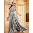 thumbnail image 4 of AURA Plus Size Evening Dress Long Sleeve V Neck Slim Fit Fishtail Formal Maxi Gown Spandex Color Block Women 0XL 4XL, 4 of 6