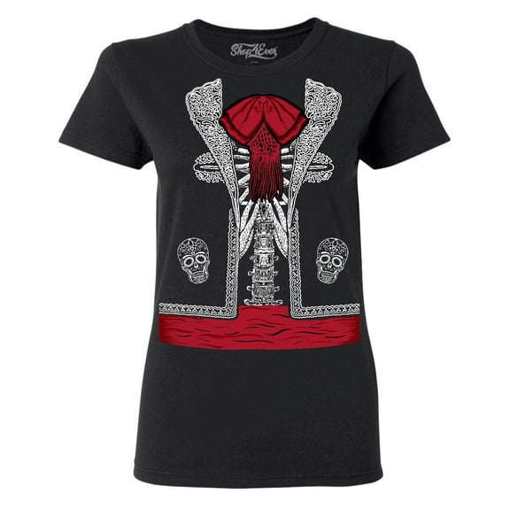 Shop4Ever Women's Day of the Dead Mariachi Skeleton Costume Graphic T-Shirt X-Large Black