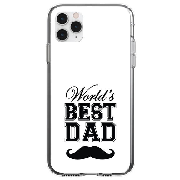 DistinctInk Clear Shockproof Hybrid Case for iPhone 11 (6.1" Screen) - TPU Bumper, Acrylic Back, Tempered Glass Screen Protector - Black World's Best Dad Moustache - Happy Father's Day