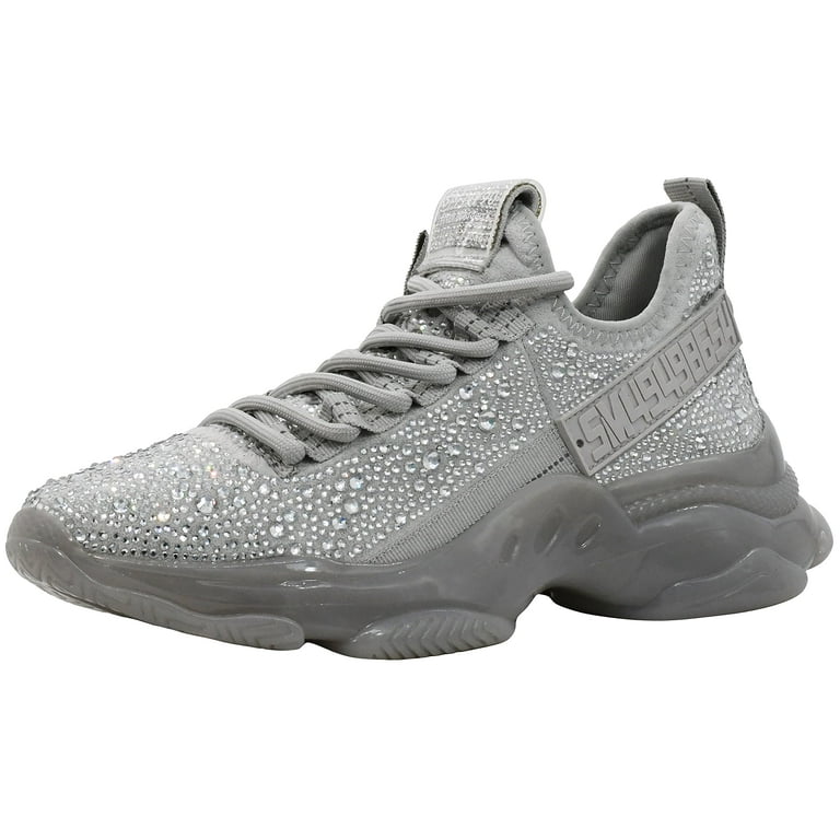 Steve Madden Women s Maxima Sneaker Grey Rhinestone Lace Up Dad Sneaker 7.5