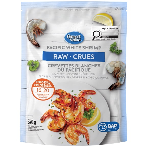 Great Value Raw Pacific White Shrimp 16/20, 370 g (0.8 lb)