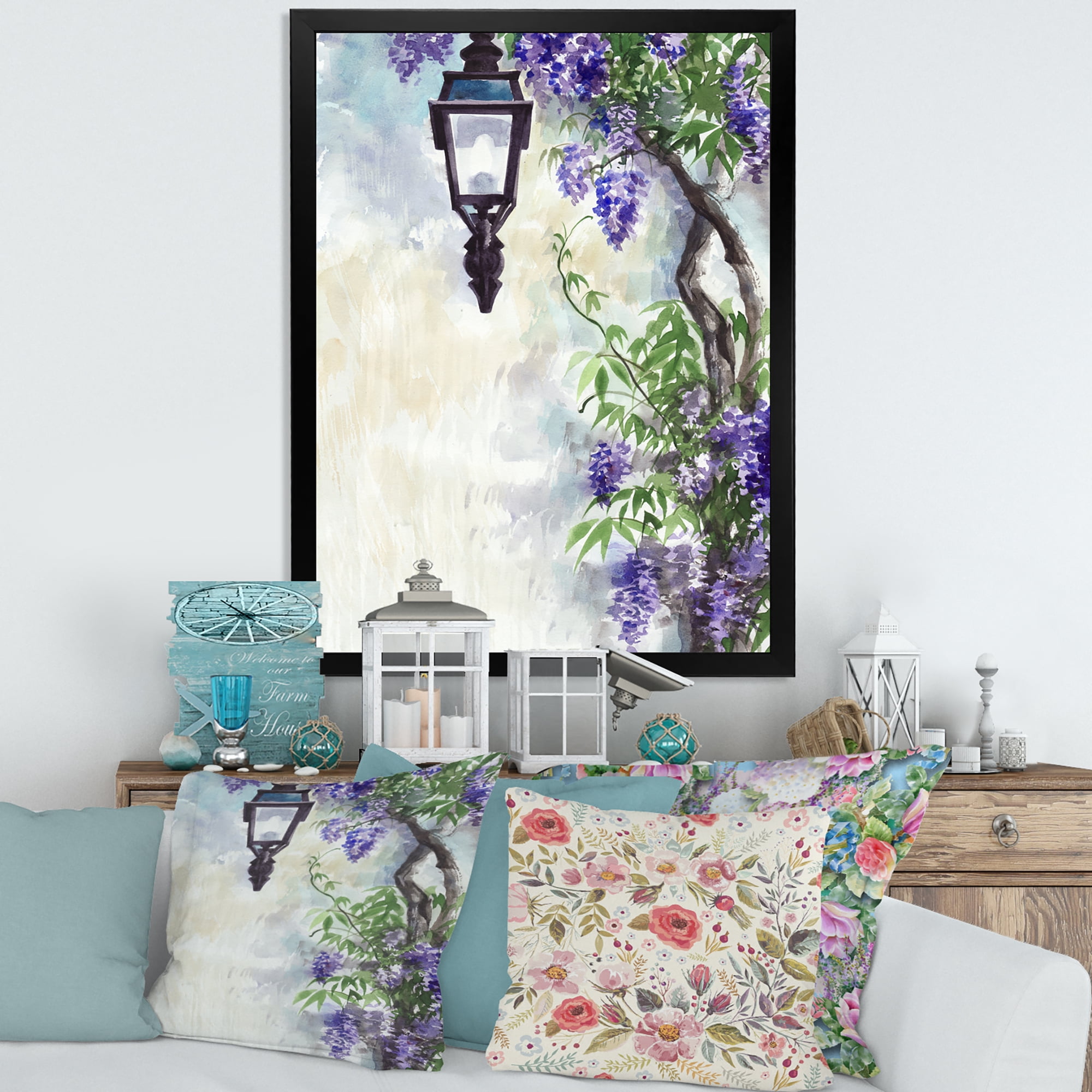 Designart 'Lilac Tree Lantern Vintage Impression' Traditional Framed Art Print