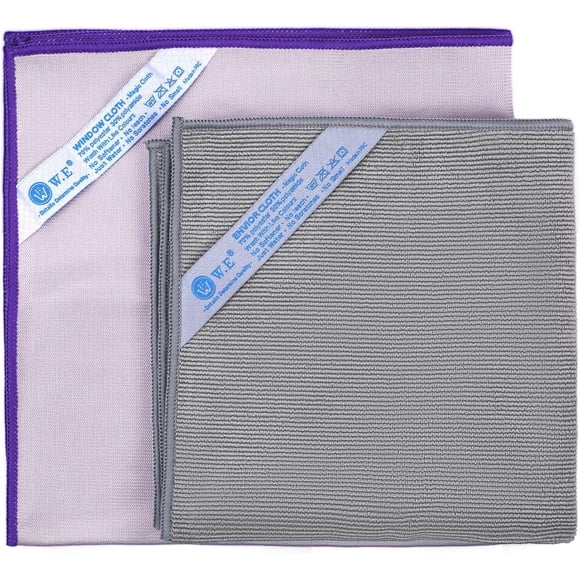 WEAWE Window Cleaning Cloth (Purple) & Enviro Cloth (Grey), 2 Pack Basic Package Cleaning Cloth Reusable Lint-Free Non-Scratch Streak-Free for Housekeeping Window Multipurpose.