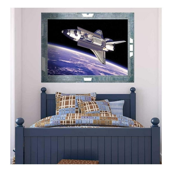 wall26 - Science Fiction ViewPort - Decal - A View of The Space Shuttle Flying - Wall Mural, Removable Sticker, Home Decor - 36x48 inches