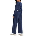 thumbnail image 3 of ATHLECHIC Two Piece Sets for Women Ribbed Knit Tracksuit Half Button Cropped Hoodie Wide Leg Pants Casual Lounge Sets L Navy Blue, 3 of 4