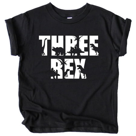

Bold Three Rex Dinosaurs 3rd Birthday T-Shirts for Baby Girls and Boys Third Birthday Outfit Black Shirt 5-6