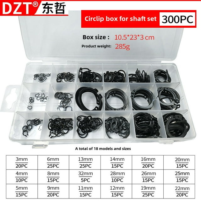 New Export 300-Piece Carbon Steel C-Type Shaft Retaining Rings: Blackened Open Circlips for Efficient, Versatile Use – Durable, Easy Installation, Compact Storage, High-Performance Spring Clips for