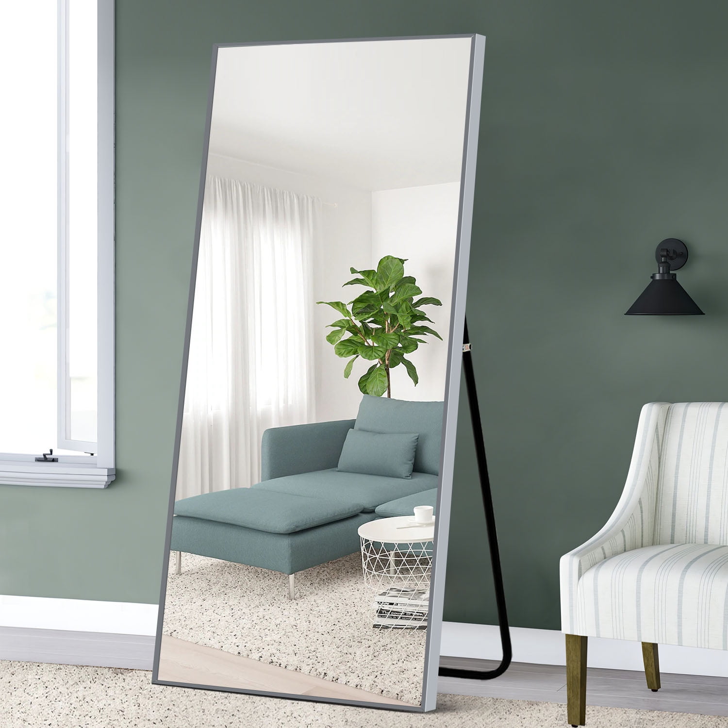 Neutype 65" x 22" Blue Rectangular Full Length Floor Mirror with Stand