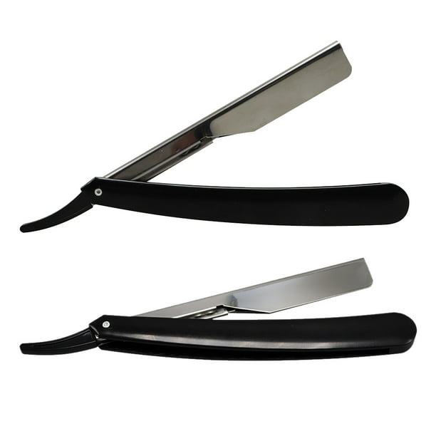 2 maquinillas de afeitar rectas, plegables, manuales, para barba, de barbero (negra)