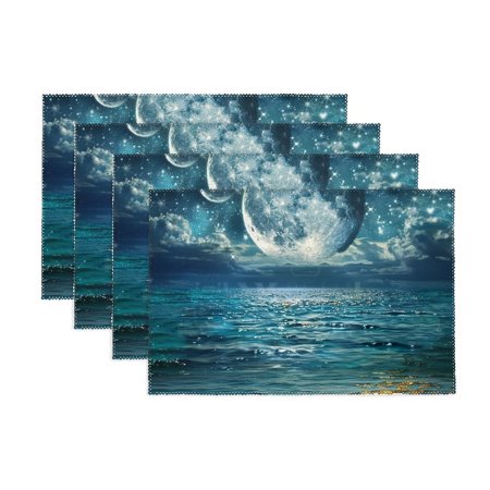 

YANMS Moon Stars Ocean Placemats Set of 4 Washable Table Mats for Party Kitchen Dining Decoration 11.8*17.7in