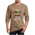 thumbnail image 3 of TKKCS Mens Halloween Graphic Long Sleeve T Shirt Funny Crew Neck Casual Chicken Witch Broom Print Novelty Tees Khaki M, 3 of 5