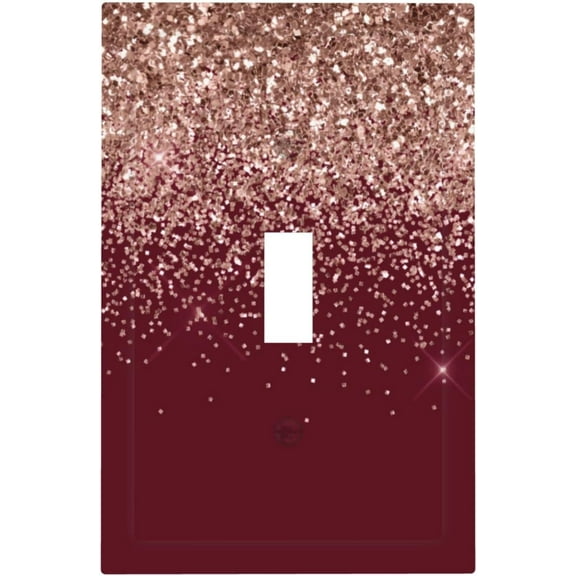 Burgundy Rose Gold Blush Pink Glitter 1 Gang Light Switch Single Toggle Wall Plate Decorative Faceplate Electrical Switchplate For Bathroom Bedroom Home Decor