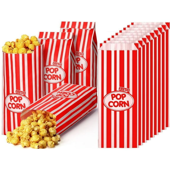 100Pcs Paper Popcorn Bags,3.5x2.4x8.3In Disposable Popcorn Bags for Party,Disposable Popcorn Machine Accessories for Movie,Theater,Carnival