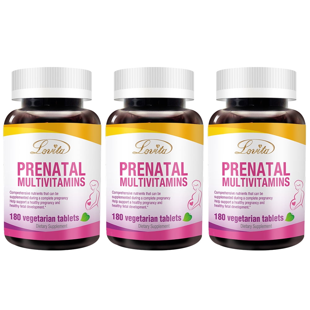 LOVITA Prenatal Multivitamins w/ Folic Acid & Iron, comprehensive support to mom and baby, 180 Vegan Tablets (Pack of 3)