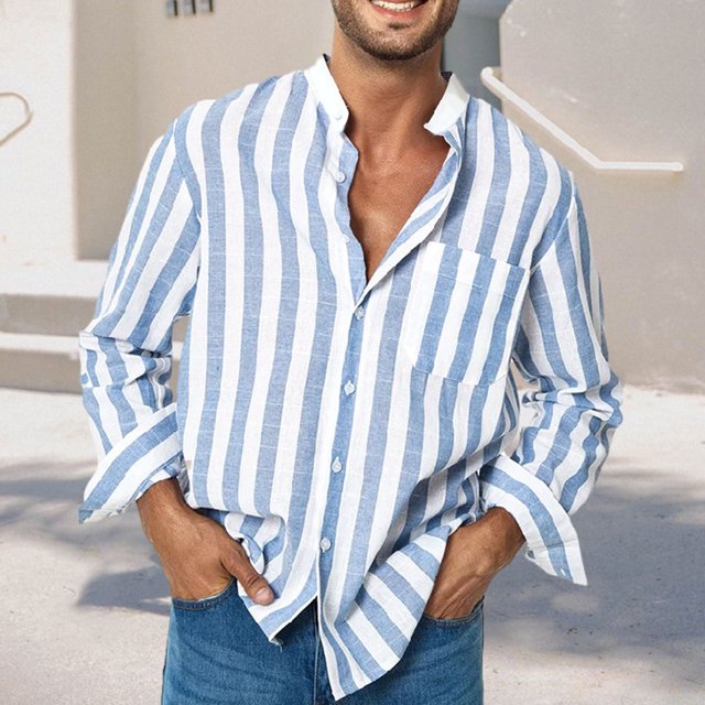 Camisa de manga larga para hombre NikouMX con estampado de rayas