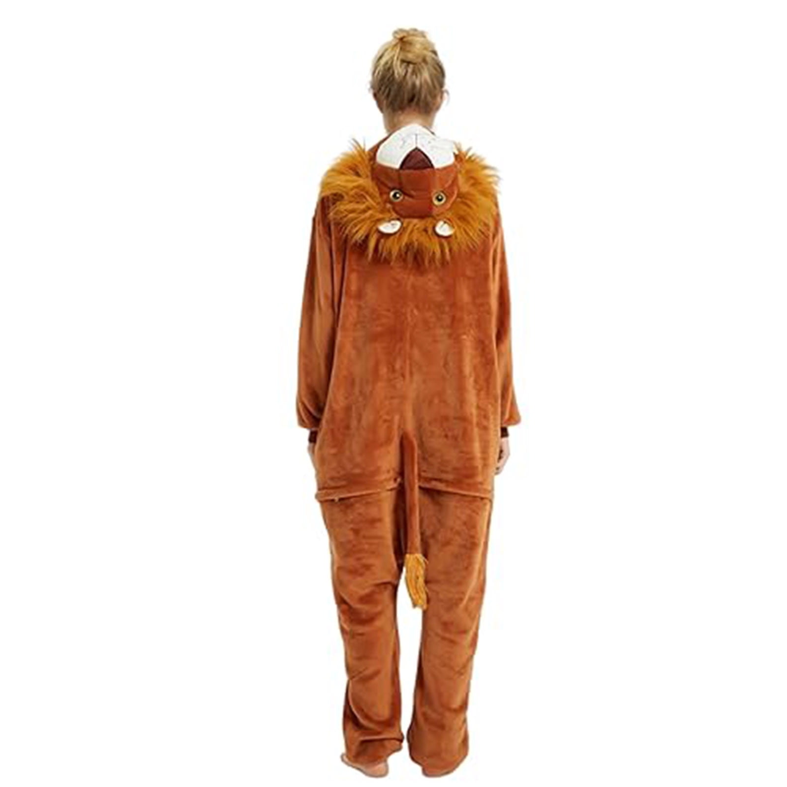 Fjofpr Pajamas Jumpsuits for Women Plus Size Fleece Fluffy Sleepwear Zip up Hooded Plush Rompers Cute Lion One Piece Pajamas Hooded Long-sleeved Pajamas Home Clothing Pajamas Brown S