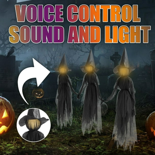 Decoraciones de Halloween, adornos de Halloween, regalos de Halloween, decoración de casa de bruja de Halloween, accesorios luminosos, ropa, 2 brujas negras sin control de voz, sonido luminoso, decora