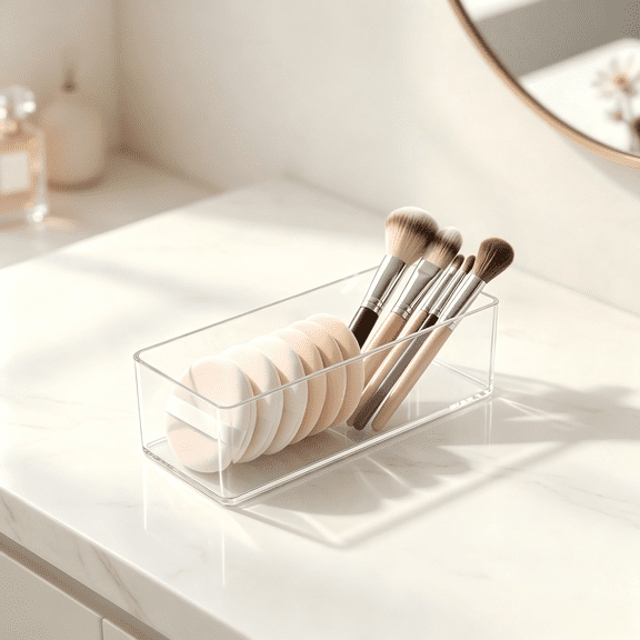 Acrylic Makeup Brush Box, Transparent Cosmetic Organizer for Bathroom Drawer Organizer Table Cosmetic Sundries Classification(Single Grid)