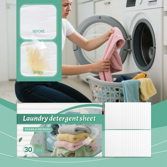NAOJIE Laundry Detergent Sheets Eco Washing Strips - 30 Loads,Liquidless Fresh Scented Clothes Washer Sheet,Zero Waste Travel Laundry Strip,Dissolvable Space Saving Sheets