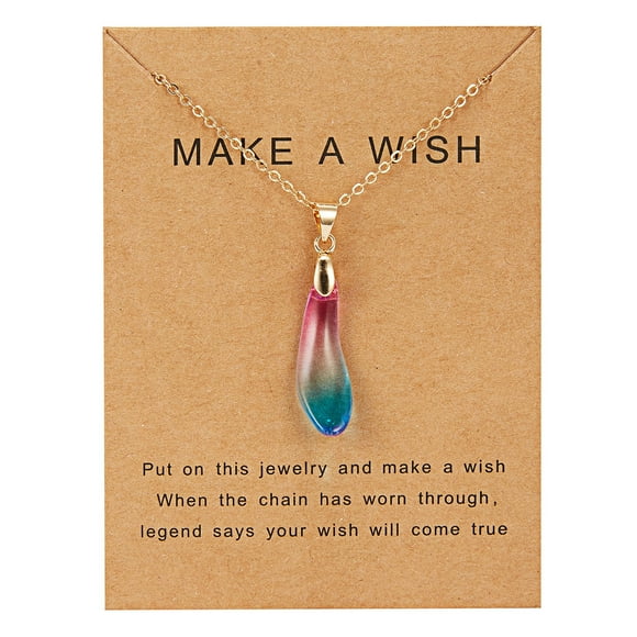 Latrodar Paper Card Pendant Stone Water Drop Opal Paper Card Necklace Clavicle Chain Good Friday Birthday Gifts for Grandma Mom Women