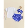 thumbnail image 6 of Yunliwuli Baby Girl 4th of July Outfits Short Sleeve Tops + Star Shorts + Headband Set Toddler Clothes, 6 of 10