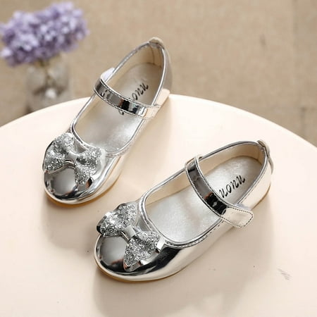 Cethrio Dress Shoes for Girls  School Wedding Flats Birthday Princess Shoes Silver Size 13 Little Kids