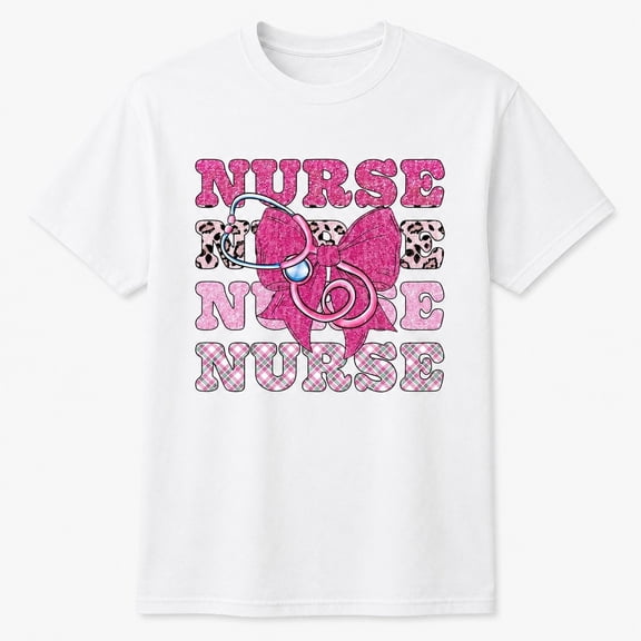Nurse Graphic T-Shirt with Pink Bow and Stethoscope, Unisex Classic Fit
